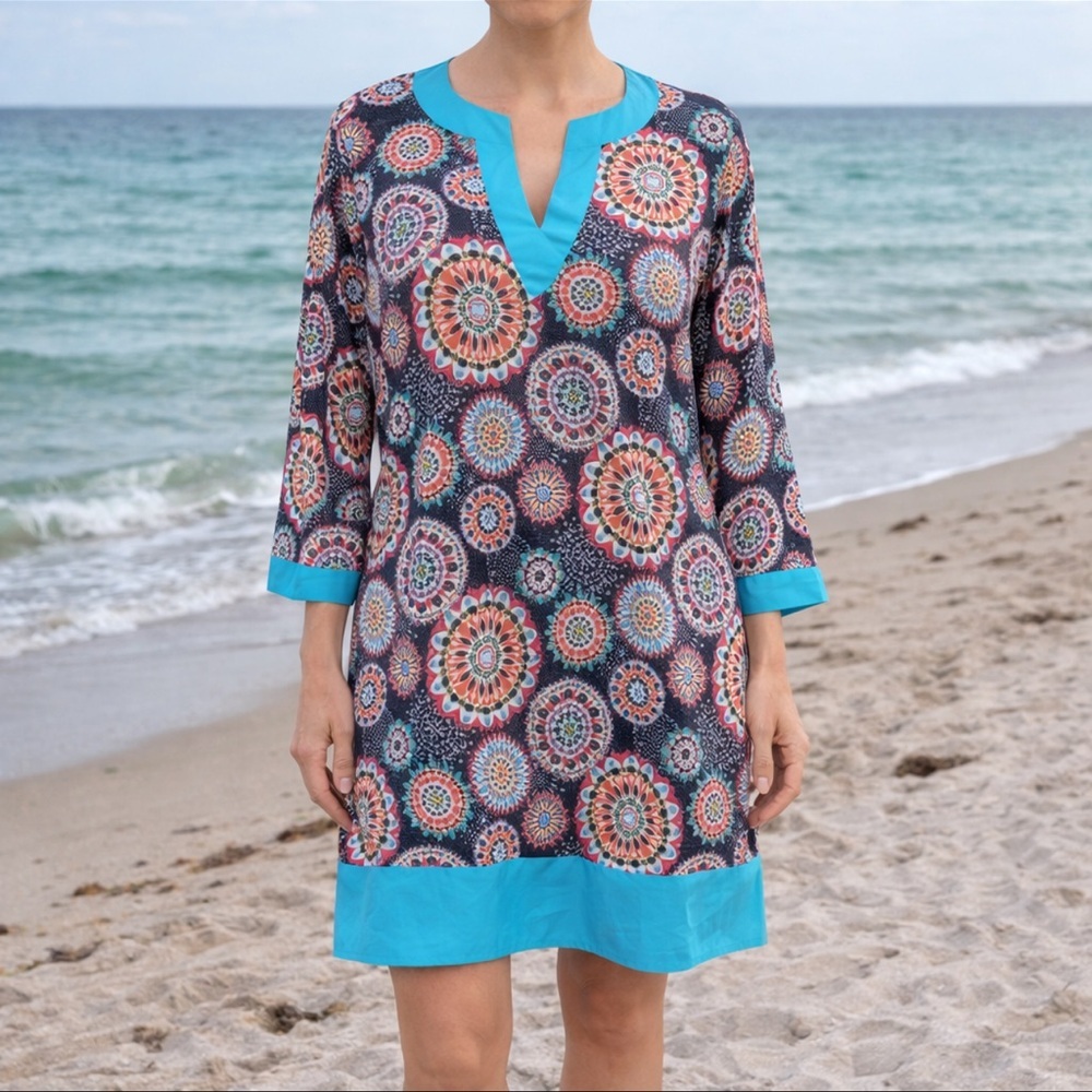 Retro-Style Dress Tunic ~ Navy Mandala Pattern